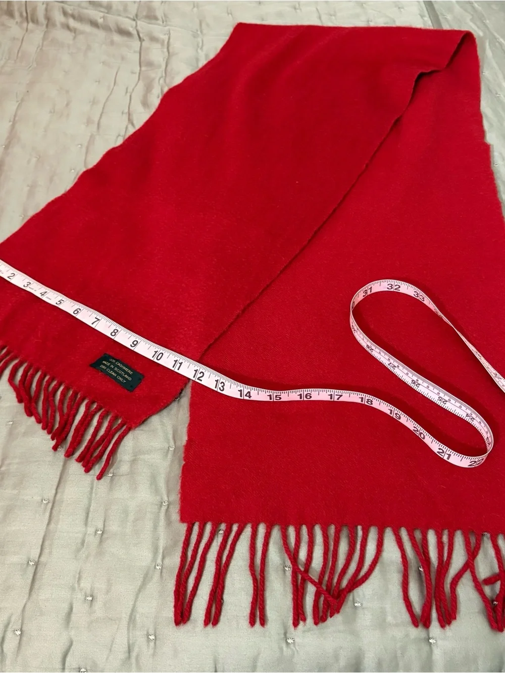 Cashmere Vibrant Red Fringe Scarf, 52x12
